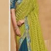 Art Silk Jacquard Embroidery Lime Yellow And Ocean Blue Color Saree Party Wear
