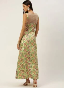 Beige Art Silk Jacquard Dress Festive Wear -C Bazaar Shop Beige Art Silk Jacquard Dress DRBS02212490 b