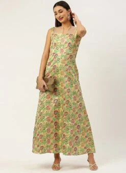 Beige Art Silk Jacquard Dress Festive Wear -C Bazaar Shop Beige Art Silk Jacquard Dress DRBS02212490 u