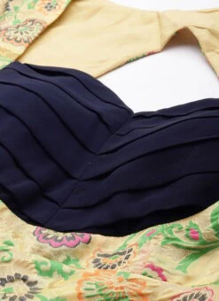 Beige Art Silk Jacquard Pleated Yoke Gown Wedding Wear -C Bazaar Shop Beige Art Silk Jacquard Pleated Yoke Gown IWBS02212539 rrc1