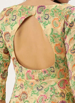 Beige Art Silk Jacquard Pleated Yoke Gown Wedding Wear -C Bazaar Shop Beige Art Silk Jacquard Pleated Yoke Gown IWBS02212539 rrc2