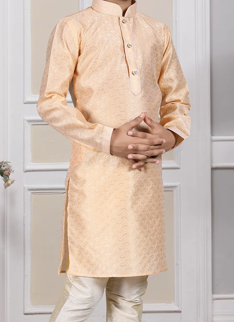 Beige Art Silk Kurta Pyjama Party Wear 1 Beige Art Silk Kurta Pyjama Party Wear