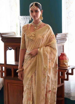 Beige Art Silk Printed Sari Festive Wear -C Bazaar Shop Beige Art Silk Printed Sari SASAM2208 b