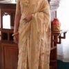 Beige Art Silk Printed Sari Festive Wear