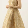Beige Brocade Boat Neck Flared Dress Festive Wear