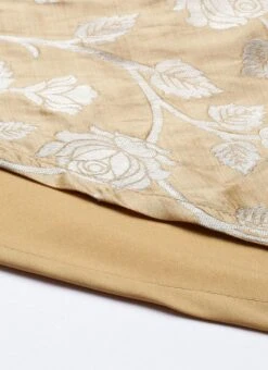 Beige Brocade Boat Neck Flared Dress Festive Wear -C Bazaar Shop Beige Brocade Boat Neck Flared Dress DRBS02105387 rrc3