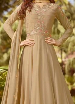 Beige Embroidered Anarkali Suit Party Wear