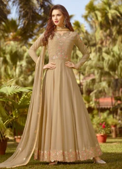 Beige Embroidered Anarkali Suit Party Wear -C Bazaar Shop Beige Embroidered Anarkali Suit SLSCC0520018 u