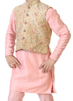 Beige Embroidered N Pink Bandi Set