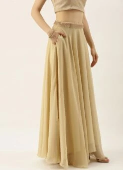 Beige Georgette High N Low Full Circular Skirt Festive Wear