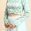 Beige N Sea Green Printed Boat Neck Blouse Festive Wear