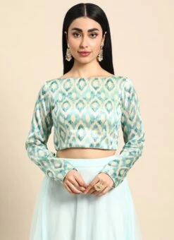 Beige N Sea Green Printed Boat Neck Blouse Festive Wear 10 Beige N Sea Green Printed Boat Neck Blouse Festive Wear -C Bazaar Shop Beige N Sea Green Printed Boat Neck Blouse BLBS02301967 u