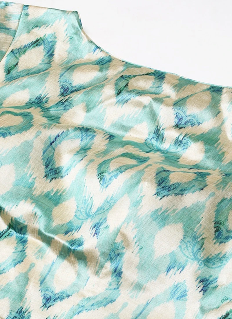 Beige N Sea Green Printed Boat Neck Blouse Festive Wear 5 Beige N Sea Green Printed Boat Neck Blouse Festive Wear - Image 5