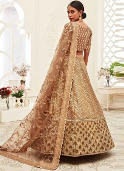 Beige Net Embroidered N Sequins Work Umbrella Lehenga Wedding Wear -C Bazaar Shop Beige Net Embroidered N Sequins Work Umbrella Lehenga GHSAJ42337709 b
