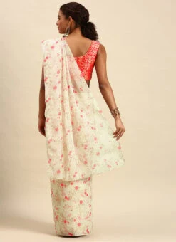 Beige Printed Organza Saree After Six Wear -C Bazaar Shop Beige Printed Organza Saree SABS02202381 b