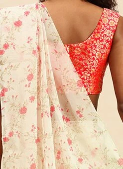 Beige Printed Organza Saree After Six Wear -C Bazaar Shop Beige Printed Organza Saree SABS02202381 rrc2