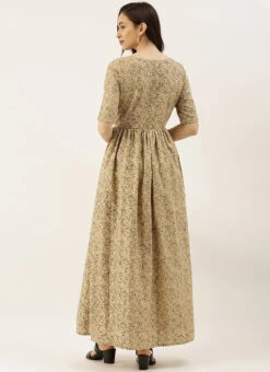 Beige Printed Rayon Boat Neck Maxi Dress After Six Wear -C Bazaar Shop Beige Printed Rayon Boat Neck Maxi Dress DRBS02101821 b