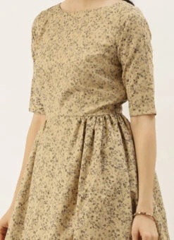 Beige Printed Rayon Boat Neck Maxi Dress After Six Wear