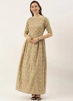 Beige Printed Rayon Boat Neck Maxi Dress After Six Wear -C Bazaar Shop Beige Printed Rayon Boat Neck Maxi Dress DRBS02101821 u