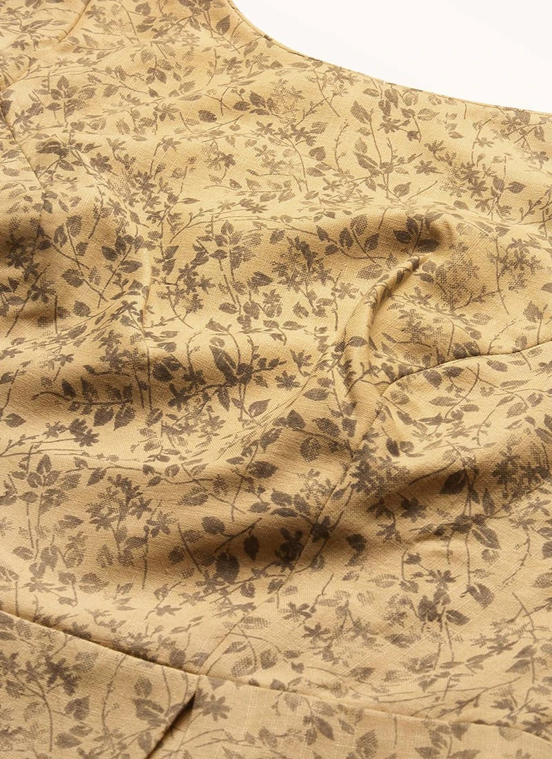 Beige Printed Rayon Calf Length Dress Work Wear 5 Beige Printed Rayon Calf Length Dress Work Wear - Image 5