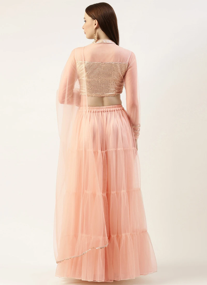 Skirt From Beige Sequins Embroidered Tiered Lehenga Set After Six Wear 4 Skirt From Beige Sequins Embroidered Tiered Lehenga Set After Six Wear - Image 4