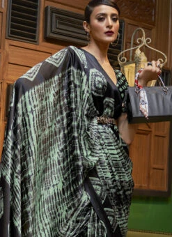 Black And Pista Green Color Printed Work Crepe Satin Saree Party Wear -C Bazaar Shop Black And Pista Green Color Printed Work Crepe Satin Saree SASLI193824613 b