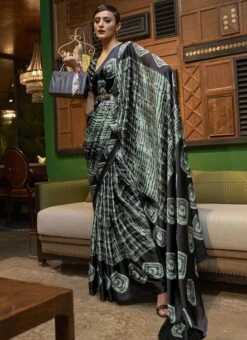 Black And Pista Green Color Printed Work Crepe Satin Saree Party Wear -C Bazaar Shop Black And Pista Green Color Printed Work Crepe Satin Saree SASLI193824613 u