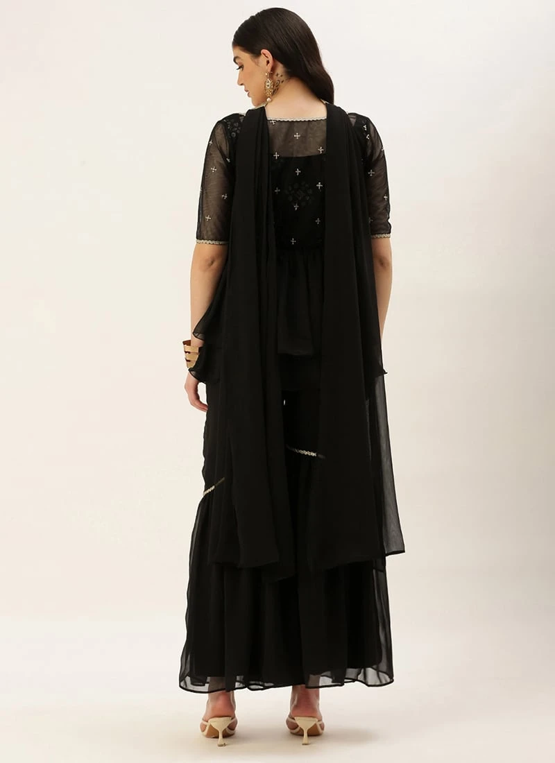 Bottom From Black Chinon Embroidered N Sequins Gharara Set After Six Wear 4 Bottom From Black Chinon Embroidered N Sequins Gharara Set After Six Wear - Image 4