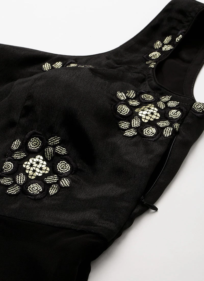 Top From Black Chinon Embroidered N Sequins Gharara Set After Six Wear 6 Top From Black Chinon Embroidered N Sequins Gharara Set After Six Wear - Image 6