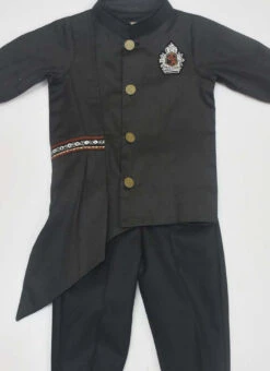 Black Cotton Silk Embroidered Boys Kurta Pyjama