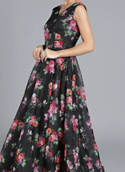 Black Digital Printed Gown With Jacket Party Wear