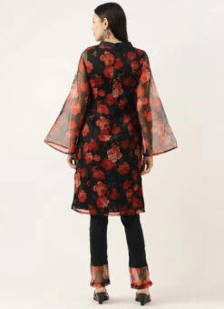 Black Digital Printed Organza Kurta Set After Six Wear -C Bazaar Shop Black Digital Printed Organza Kurta Set KSBS02202388 b