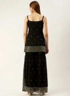 Bottom From Black Embroidered Georgette Gharara Set After Six Wear -C Bazaar Shop Black Embroidered Georgette Gharara Set IWBS02301100 b 1