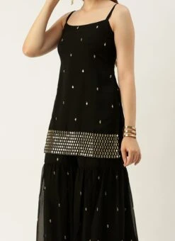 Bottom From Black Embroidered Georgette Gharara Set After Six Wear