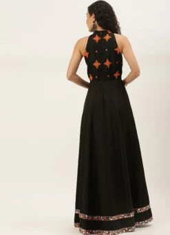 Black Embroidered Halter Neck Embellished Gown Festive Wear -C Bazaar Shop Black Embroidered Halter Neck Embellished Gown IWBS02106441 b