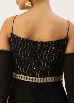 Black Embroidered Jumpsuit With Detachable Sleeve Festive Wear Party Wear -C Bazaar Shop Black Embroidered Jumpsuit With Detachable Sleeve DRBS02211024 rrc2