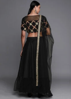 Black Embroidered Knife Pleat Lehenga Party Wear -C Bazaar Shop Black Embroidered Knife Pleat Lehenga GHBS01911729 b