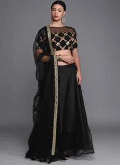 Black Embroidered Knife Pleat Lehenga Party Wear -C Bazaar Shop Black Embroidered Knife Pleat Lehenga GHBS01911729 u