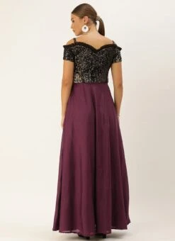 Black Embroidered Off Shoulder Gown Party Wear -C Bazaar Shop Black Embroidered Off Shoulder Gown IWBS02008792 b