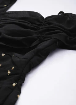 Black Embroidered One Shoulder Style Gown Party Wear 12 Black Embroidered One Shoulder Style Gown Party Wear -C Bazaar Shop Black Embroidered One Shoulder Style Gown IWBS02305135 rrc1