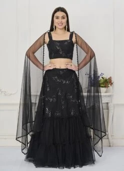 Dupatta From Black Embroidered Organza Lehenga After Six Wear -C Bazaar Shop Black Embroidered Organza Lehenga GHBS02301988 u