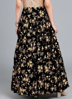 Black Embroidered Velvet Skirt -C Bazaar Shop Black Embroidered Velvet Skirt WBBS02306482 b