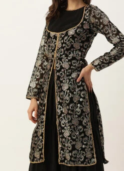 Black Foli Print Georgette Kurti Set Festive Wear