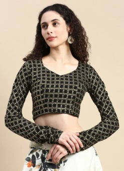 Black Georgette Embroidered Blouse Festive Wear 10 Black Georgette Embroidered Blouse Festive Wear -C Bazaar Shop Black Georgette Embroidered Blouse BLBS02303867 u