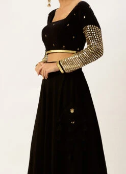 Black Georgette Embroidered Gathered Lehenga Party Wear