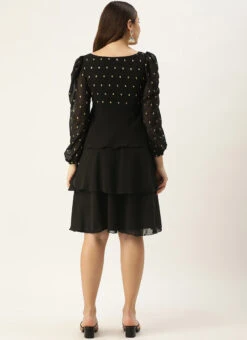 Black Georgette Embroidered Layered Dress Party Wear -C Bazaar Shop Black Georgette Embroidered Layered Dress DRBS02305155 b