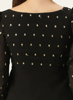 Black Georgette Embroidered Layered Dress Party Wear -C Bazaar Shop Black Georgette Embroidered Layered Dress DRBS02305155 rrc2