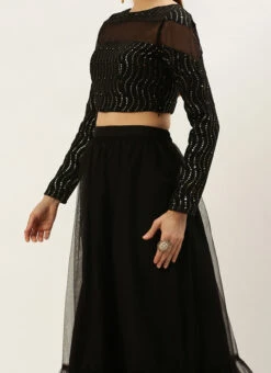 Dupatta From Black Georgette Embroidered Lehenga Set After Six Wear