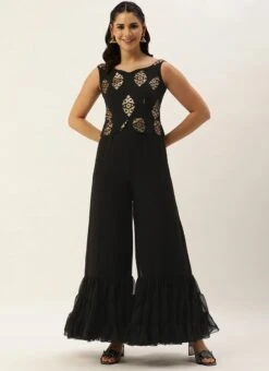 Black Georgette Sequins Jumpsuit Festive Wear -C Bazaar Shop Black Georgette Sequins Jumpsuit DRBS02306303 u