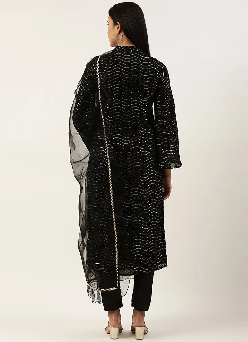 Bottom From Black Georgette Sequins Narrow Straight Pant Suit After Six Wear 4 Bottom From Black Georgette Sequins Narrow Straight Pant Suit After Six Wear - Image 4